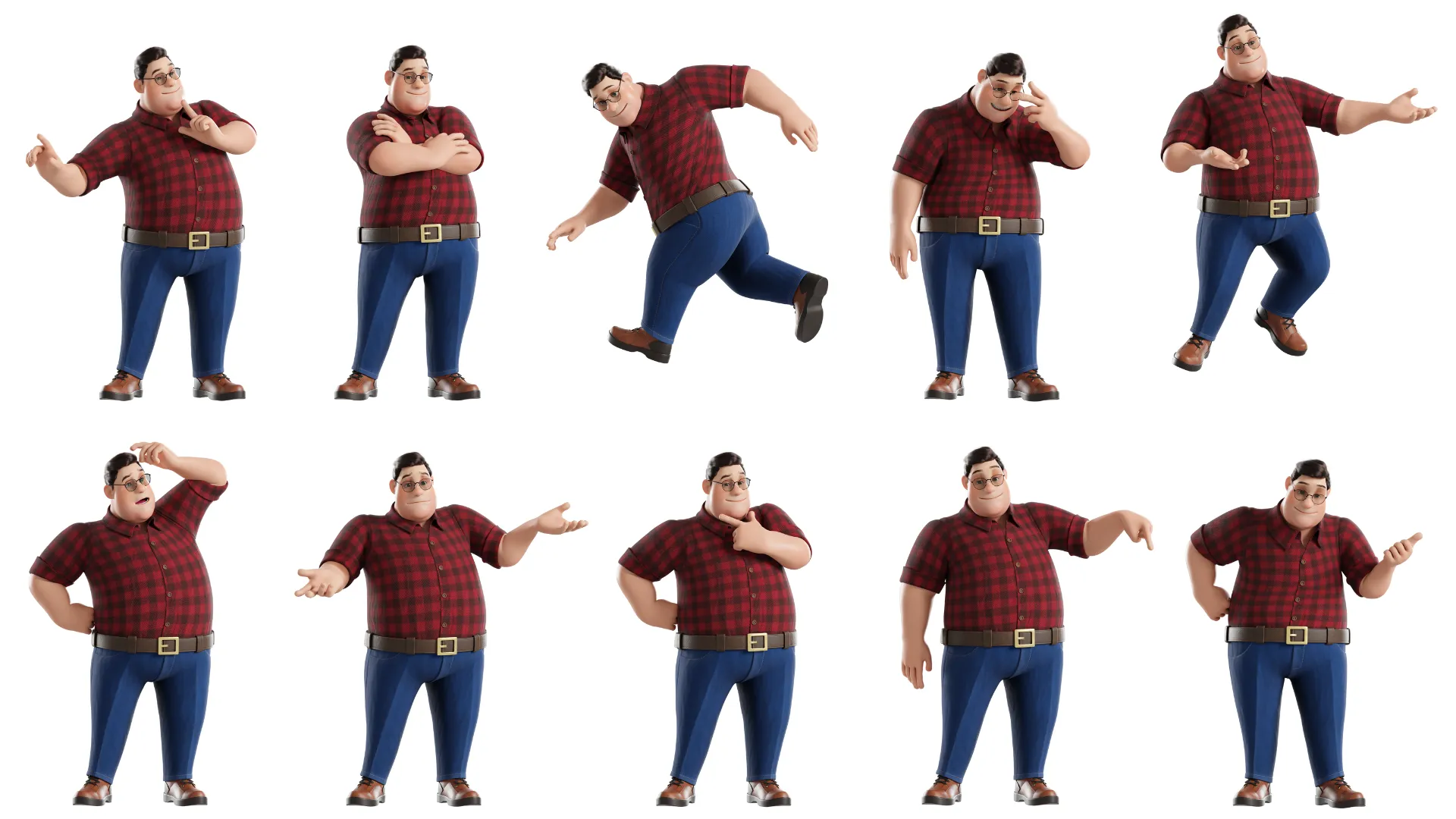 3D Fat Man character poses showcase 1